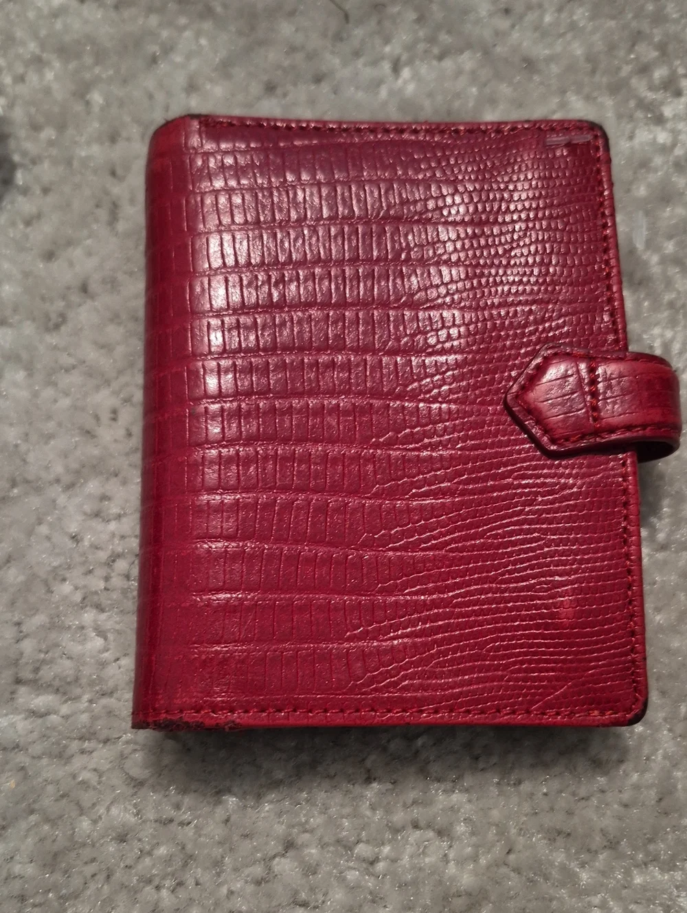 Mini Ring Planner Red Croc-Embossed Leather Organizer Wallet